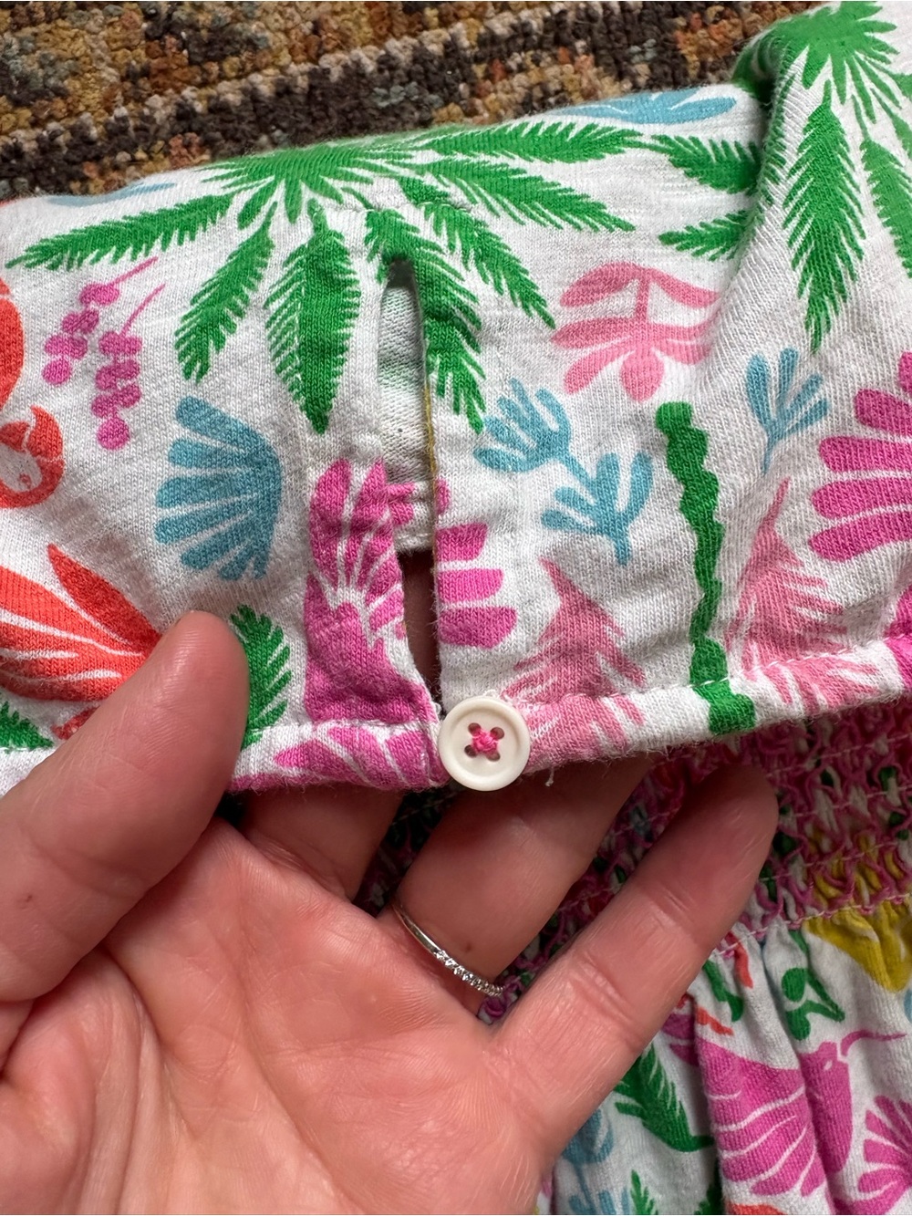 Mini Boden | Colorful Parrot & Palm Print Dress | Cotton | Pockets | 6-7 years - Picture 7 of 9